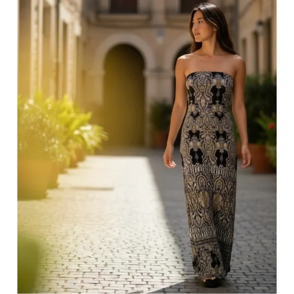 RUBY ROX STRAPLESS BOHO DRESS SIZE LARGE - Picture 2 of 14